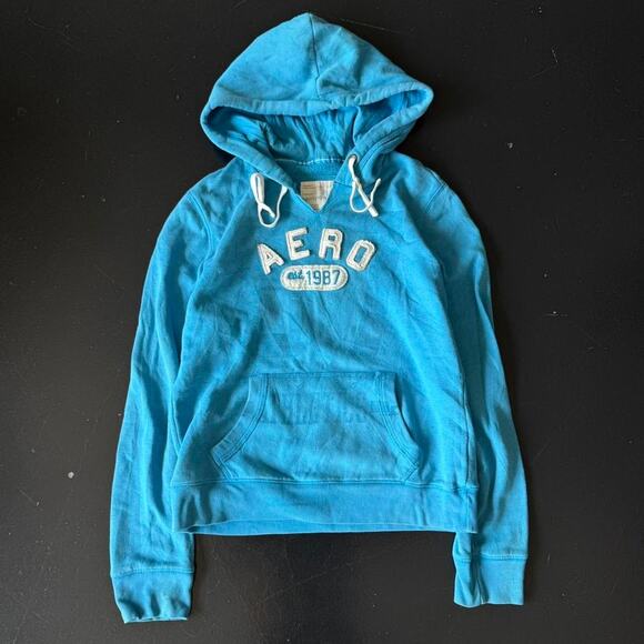 Blue y2k embroidered aeropostale hoodie - Picture 1 of 4